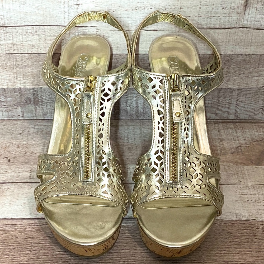 Carlos Santana Zippered Gold Heeled Sandal